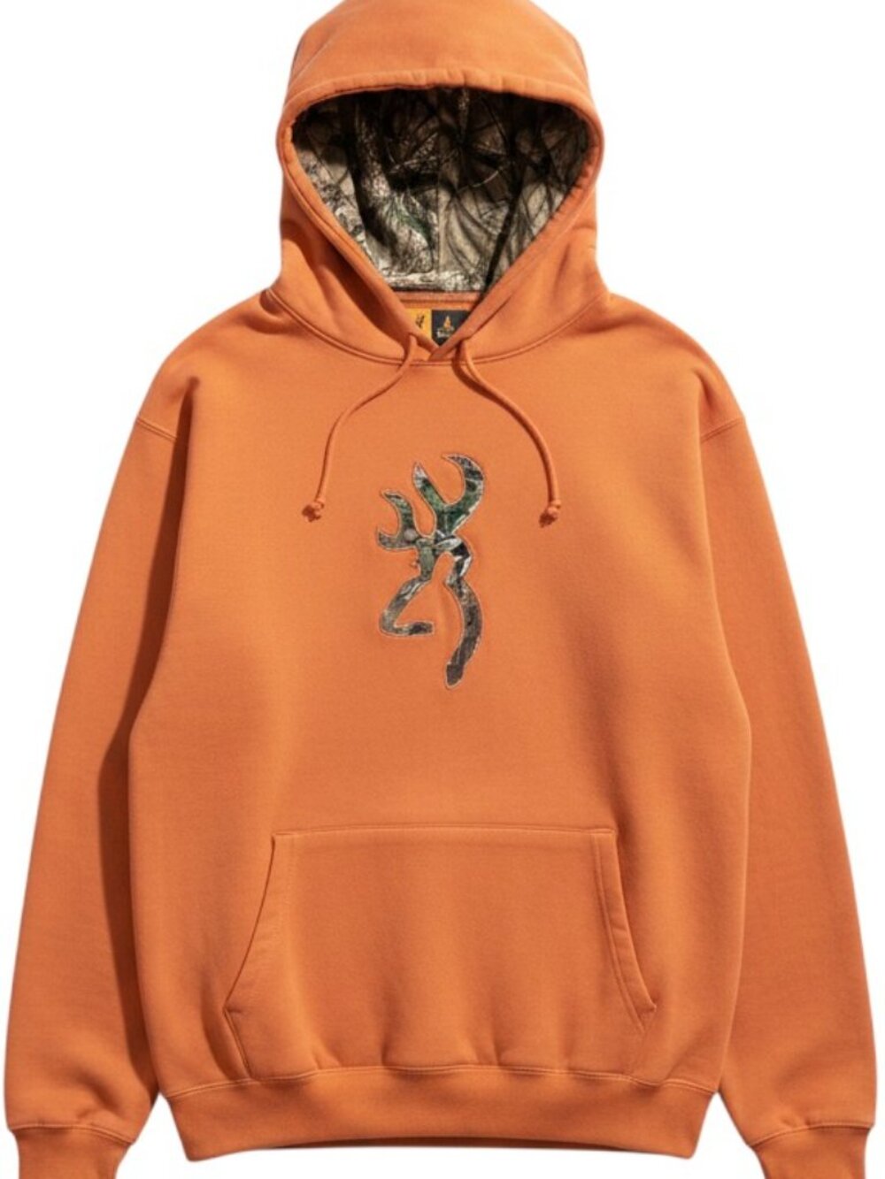 Browning Mens XL Orange Pullover Hoodie Camo Buckmark Logo Sweatshirt Hunting